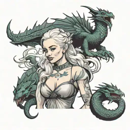 Daenerys Targaryen Pinup With 3 Baby Dragons On Her