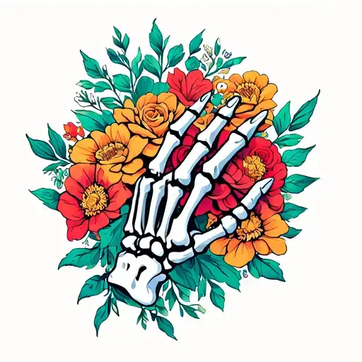 Skeleton Hand An Idol With Flowers In The Backround