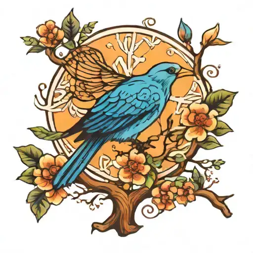 Tree Of Life With Bird Sat On A Branch