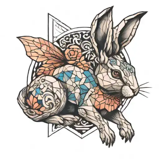 Geometric Rabbit Holding A Fairy