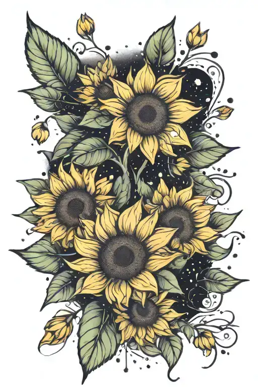 Sunflowers And Paw Print With A Galaxy Background