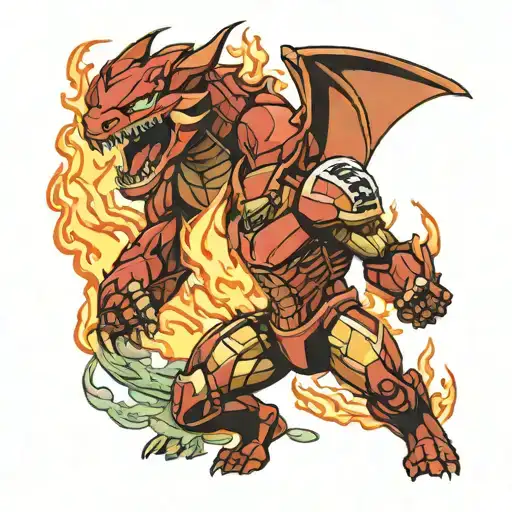 Ironman And Charizard Head Flaming