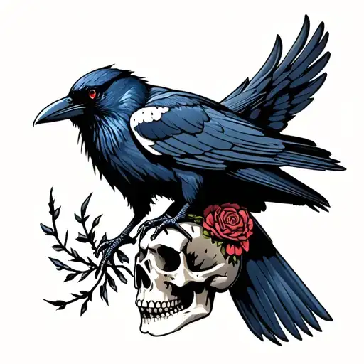 Raven Perched On A Skull