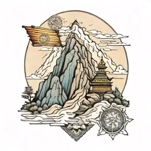 Small Himalayas And Buddhist Prayer Flag Surrounded