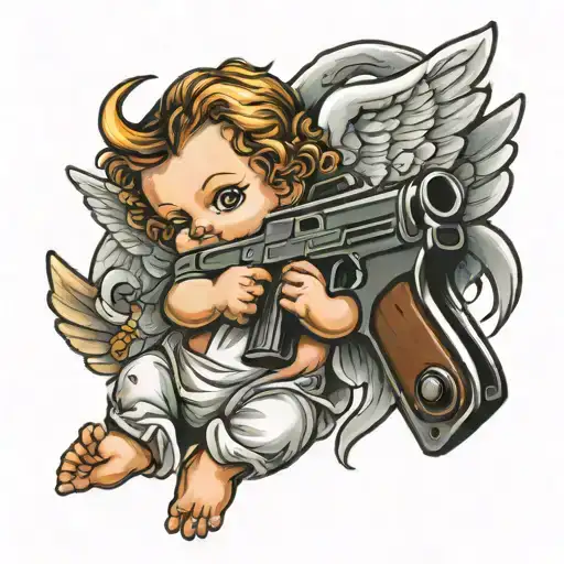 Baby Angel Holding A Automatic Gun