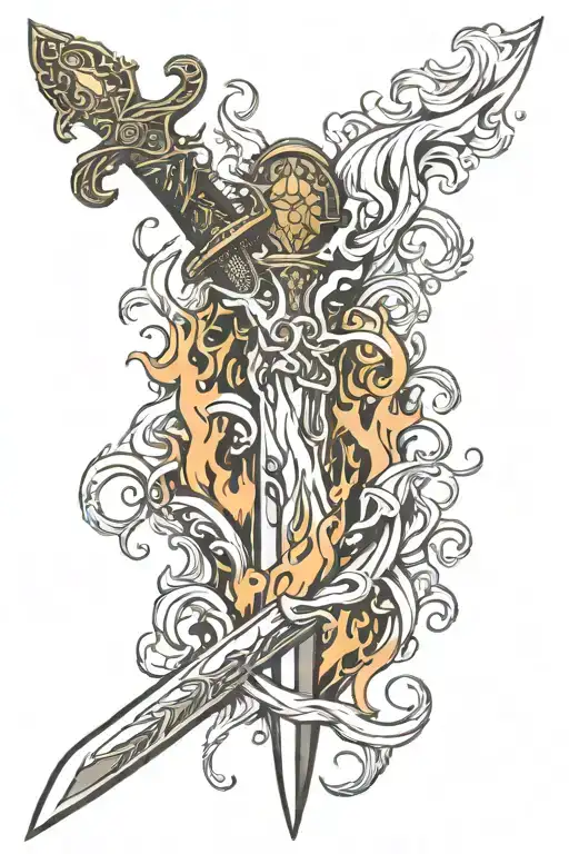 Sword Surrounded By Flames Left Arm Sleeve