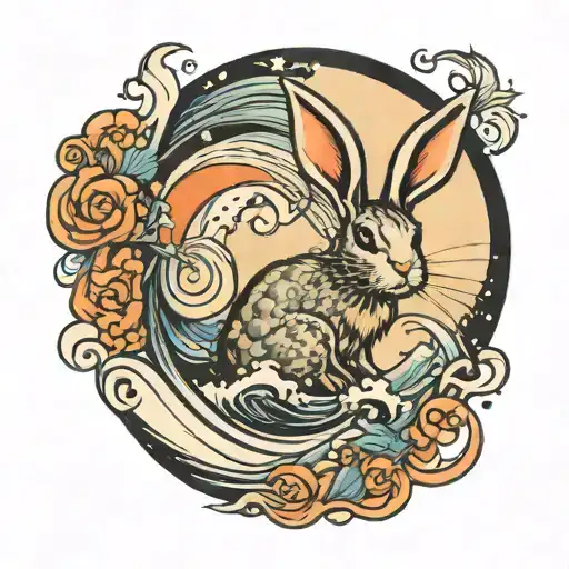 Rabbit And Moon And Stars And Ocean Waves Crashing In The Background