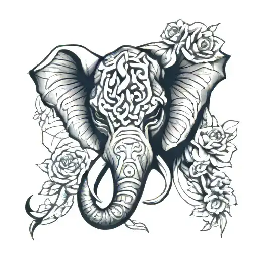 Hannya Mask Geometric Floral Elephant