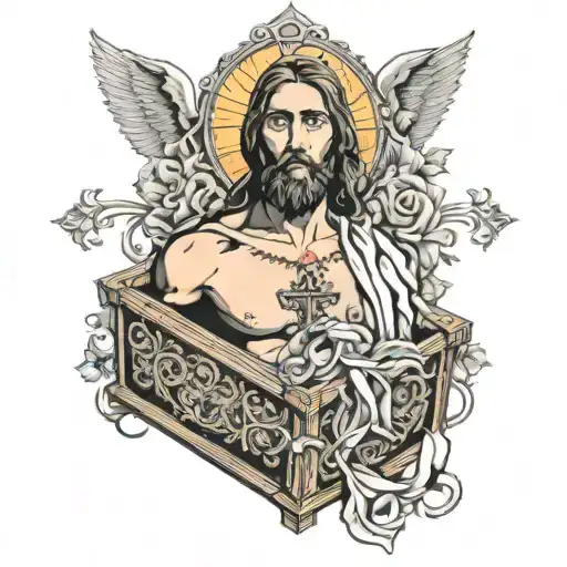 Cathedral Chest Tattoo With Jesus Christ