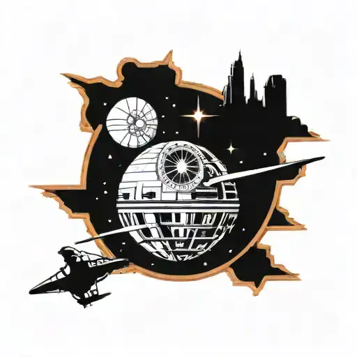 Star Wars Trench Run Death Star Silhouette Surrounded