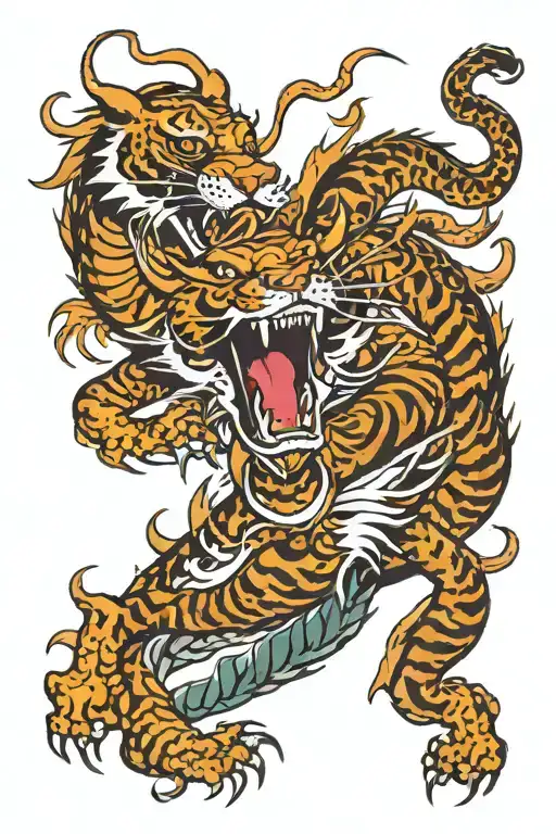 Chinese Dragon And Tiger Roaring