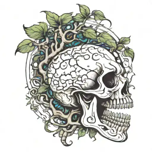 Skull With The Tree Of Life In The Mouth Open With Recovering Man From Addiction