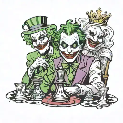 The Joker Grinning Holding A Queen And King Chess Piece