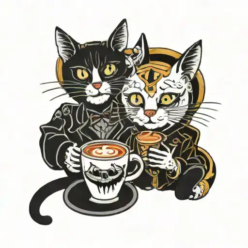 Sceleton Drink Coffe In Cat Sitting