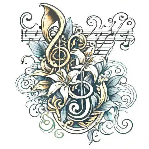 Lilies And Music Note Intertwined