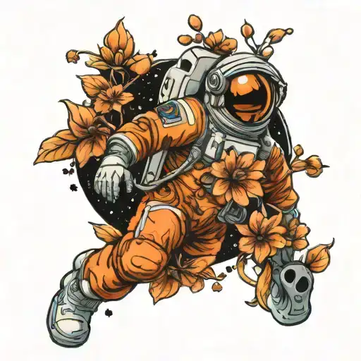 Astronaut Floating Flowers Space