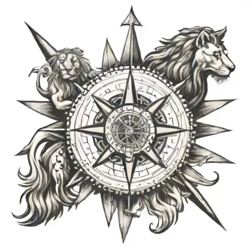 Lion Compass Anchor Wheel Of Dharma Tattoo Depicting Kindess