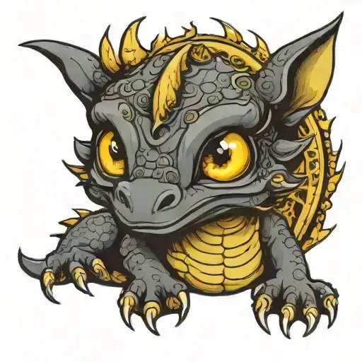 Baby Dragon Black Tattoo With Yellow Eye
