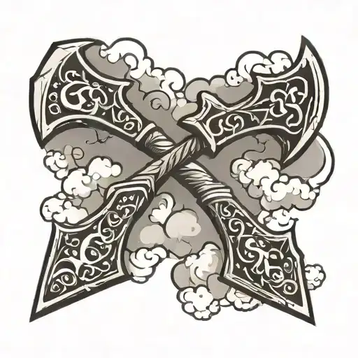 Wooden Axes With Cloud And Lightening