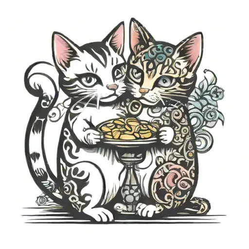 Two Cat Eating Nuddle