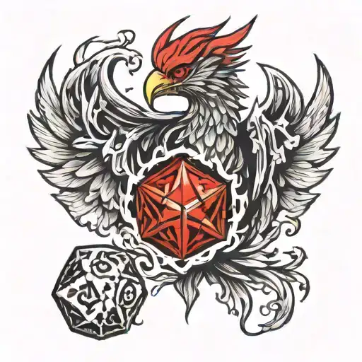 Phoenix Rising From The Ashes And Satan Casting Dice
