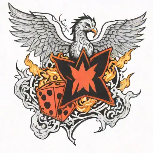 Phoenix Rising From The Ashes And Satan Casting Dice
