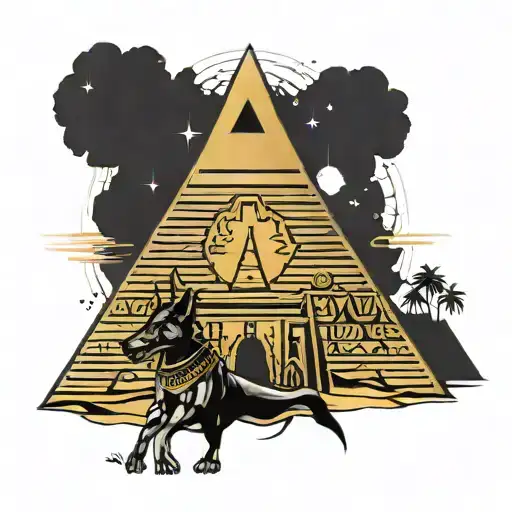 Anubis And Egypt Cross Pyramids Sun