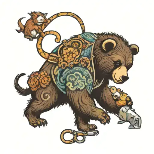 A Bear With A Monkey And A Hamster