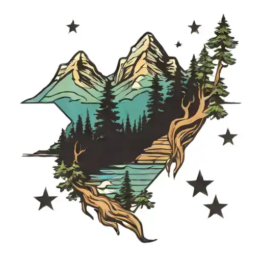 Mountain Lake Trees And Stars