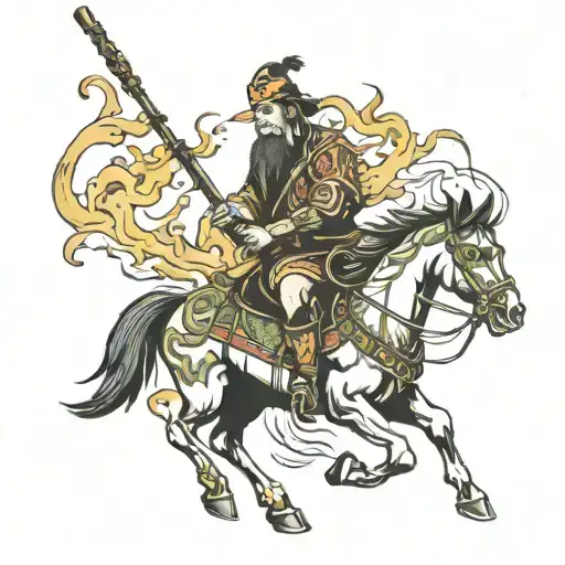 Guy With Bamboo Stick On Horse With Fire