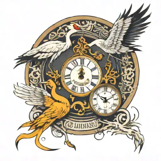 Cranes Money And Clock Face