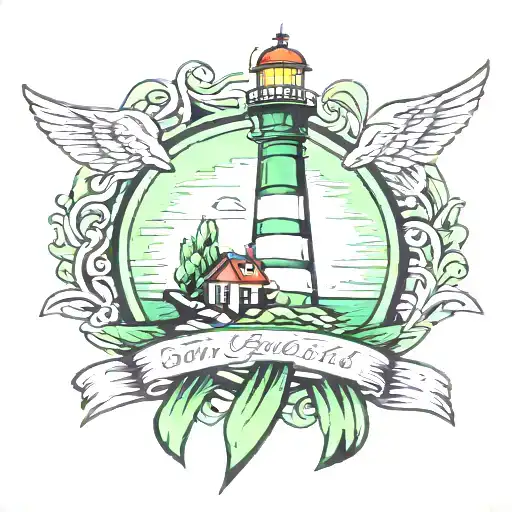 Lighthouse On A Cliff Green Awareness Ribbon