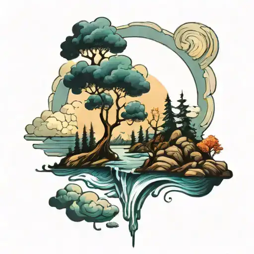 Full Sleeve Clouds Trees Water