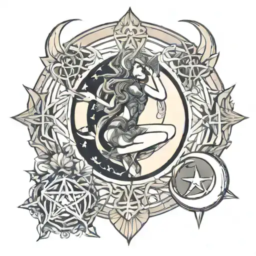 Pagan Triple Moon Goddess With Pentagon