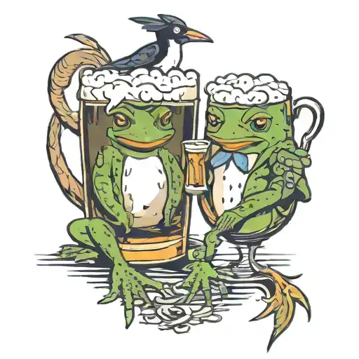 Frog And A Penguin Having A Pint Together