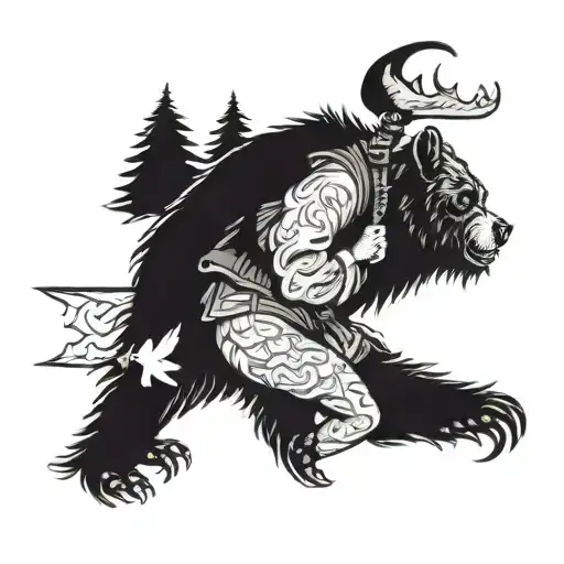 Bearded Man Hunting A Bear