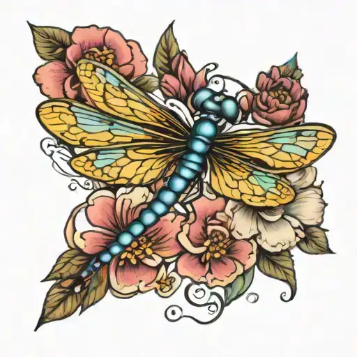 Flower And Dragonfly In The