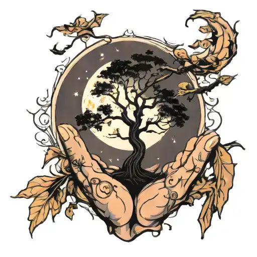 Hand Holding Tree In Background Moon
