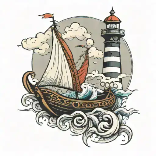 Lighthouse And Viking Ship