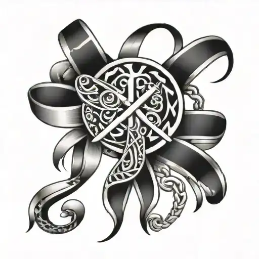 Polynesian Tattoo With Cancer Ribbon Intertwined