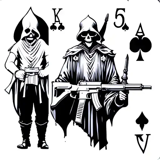 Ace Of Spades Card With Grim Reaper Holding Ar15