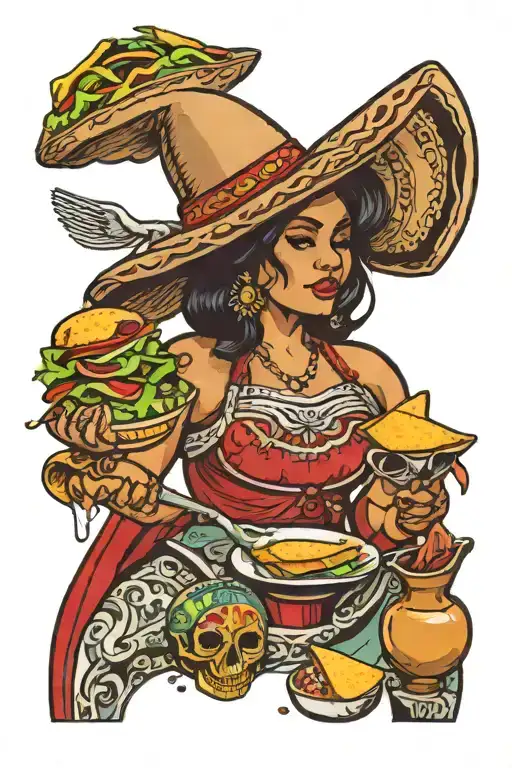 Mexican Woman Serving A Taco