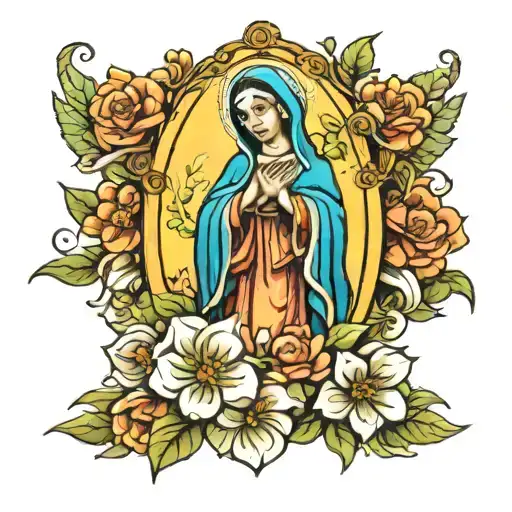 Virgen Mary With Flowers Growing
