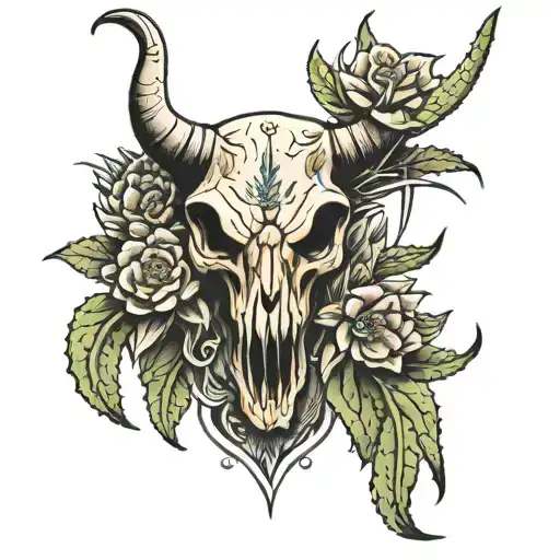 Bull Scull With Cactus Around It