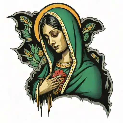 Mexico Virgin Mary Wearing Mexico Flag