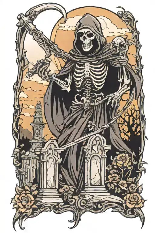 Grim Reaper Holding A Sycthe In A Graveyard Scene