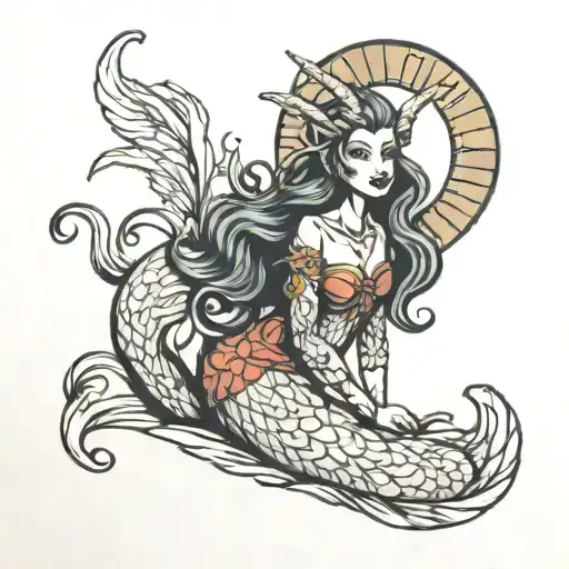 Goat Mermaid Girl Sitting