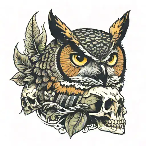Great Horned Owl On Skull