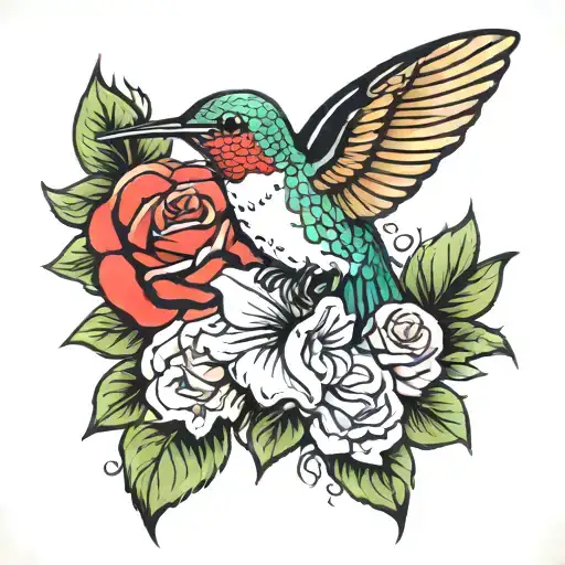 Hummingbird And Roses