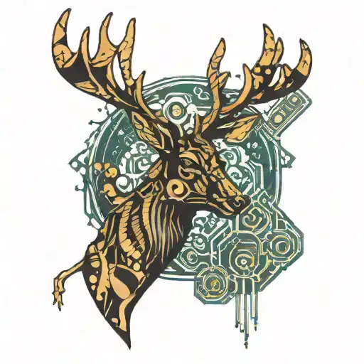 Deer Silhouette With Electronic Circuit Board Patterns